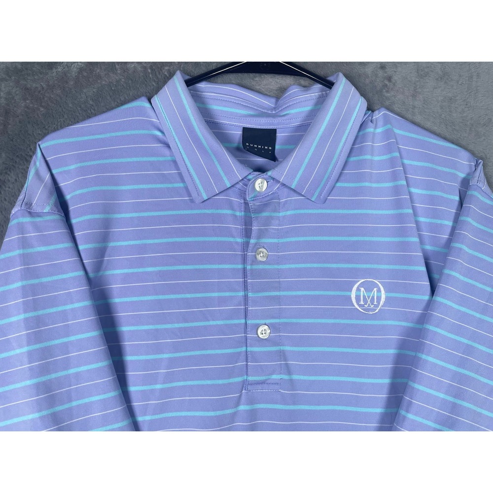 Dunning Golf Bandon Dunes Old Macdonald Mens XL Purple Blue Striped Polo Shirt